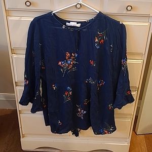 Gauzy Navy Flower Top